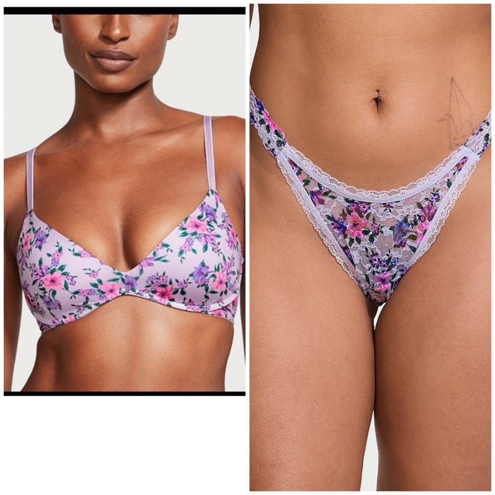 CLEARANCE $50 Victoria’s Secret Sexy Satin T-shirt bra & Lace Brazilian panty